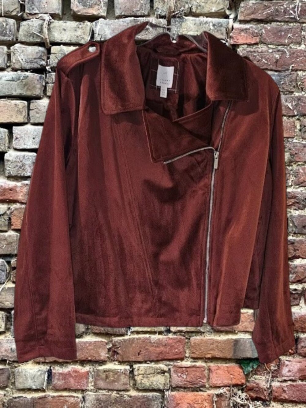 Lauren Conrad Rust Velvet Jacket Offset Side Zipper~Womens Plus 2X